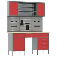 Set radnog kabineta i pegboarda MDF i metal, crveni