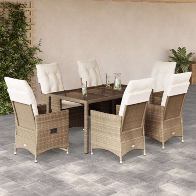 Vrtna garnitura, 7-dijelni set, od poliratana, dimenzije 150 x 90 x 75 cm, s podignutom nogom, bež