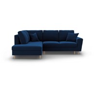 COSMOPOLITAN DESIGN Plava baršunasti sklopiva/s prostorom za odlaganje kutna garnitura (s lijevim kutom/u obliku slova L) Kyoto, 243x194x88 cm