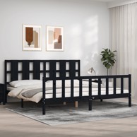 Okvir za krevet s uzglavljem crni 200 x 200 cm od masivnog drva
