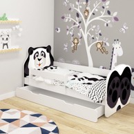 ACMA Dječji krevet Animals, bočna bijela + ladica, 180×80 cm, motiv panda