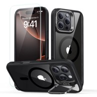 ESR Classic Hybrid Kickstand HaloLock MagSafe maskica + kaljeno staklo za iPhone 16 Pro Max, prozirna s crnim okvirom