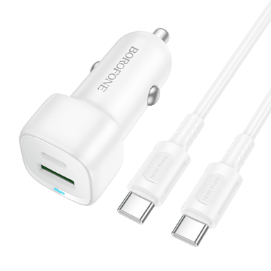 BOROFONE Auto punjač BZ34B, USB-A i USB-C, PD, QC 3.0, kabel USB-C na Lightning 1 m, 38 W, bijela