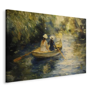 Slika Prelazak čamcem, slika dviju žena u čamcu na rijeci, 120x80 cm