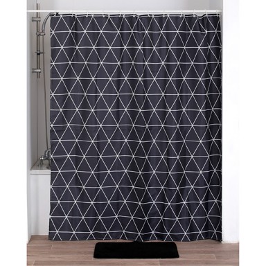 TENDANCE Zavjesa za kadu + 12 bijelih PP kukica 180X200 cm, poliester, Osaka