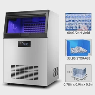 VEVOR Aparat za led, kapacitet 60 kg/24 h, ABS i inox kućište, filter za vodu, plavo LED svjetlo, srebrna