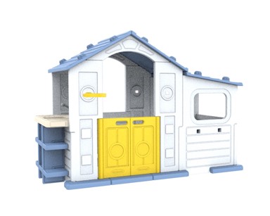 Dječja kućica za igru sa košem za košarku, umivaonikom, plavi krov