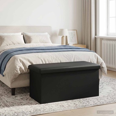 Sklopiva klupa za pohranu 77 x 38 x 38 cm, 80 L, 180 kg, PVC, crna