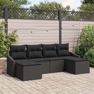 Set vrtnih sofa od 6 dijelova s jastučićima, poliratan, crni