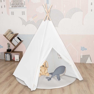 Dječji šator tipi, 120 x 120 x 150 cm, tkanina od breskvine kore, bijela