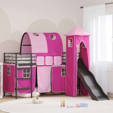 Moderni loft krevet s zavjesama 74,5x190 cm, crno-ružičasti