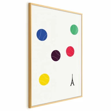 Plakat Eiffelov toranj i šarene teniske loptice, 40x60 cm, zlatni okvir