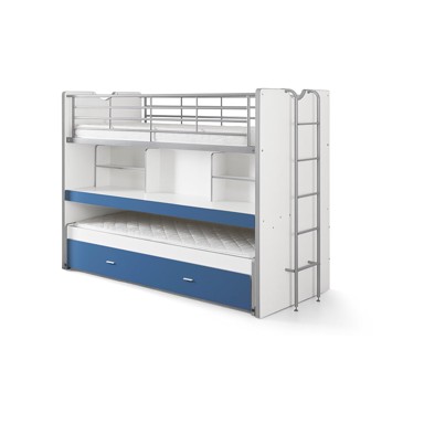 VIPACK Bijeli/plavi dječji krevet na kat/s dodatnim ležajem s prostorom za odlaganje s podnicom 90x200 cm Bonny 