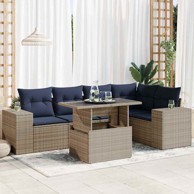 6-dijelni set vrtnih sofa od poliratana i bagrema s jastucima, crni