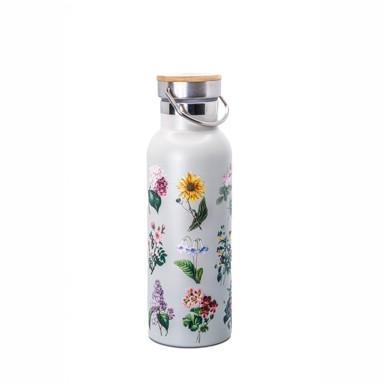 SASS & BELLE Boca za vodu Vintage Flowers od nehrđajućeg čelika 425 ml, svijetlo siva