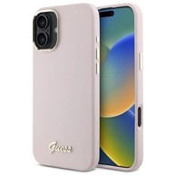 GUESS Silicone Script Metal Logo & Frame maskica za iPhone 16 Plus, roza