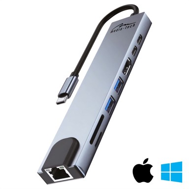 MEDIA-TECH Docking stanica MT5046, USB-C, 2x USB-A, 1x HDMI, 2x USB-C, 1x RJ45, 1x microSD/SD, sivi