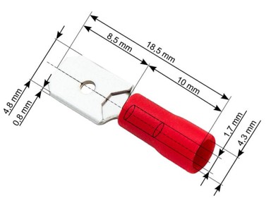 BLOW Konektor izolirani ravni muški 4,8/0,8 mm, crveni, 100 kom