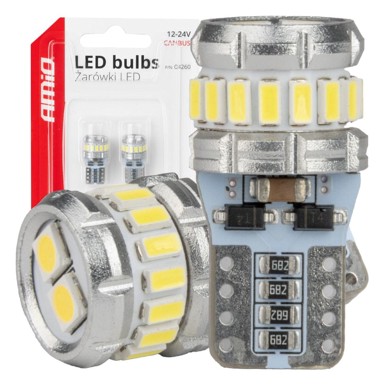 AMIO LED žarulja T10 W5W, CANBUS, 18xSMD 3014/3030, 12V/24V, bijela