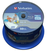VERBATIM 1x50 BD-R Blu-Ray 25 GB 6x Speed DL Wide Printable CB