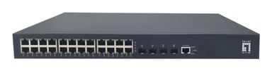 LEVELONE Switch, 28 portova, L3 Lite, 24 x PoE+, 4 x 10G SFP+, 400 W PoE, siva