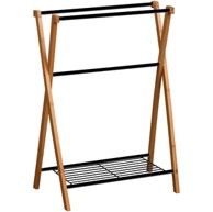 TENDANCE samostojeći držač ručnika s 3 prečke i 1 policom bambus, crni