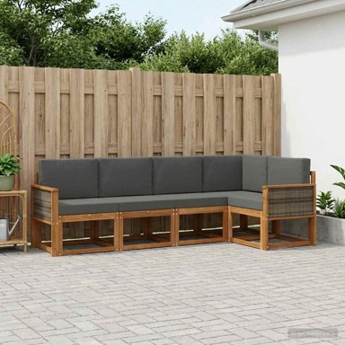 Set vanjskih sofa, 5 pcs, poliester, prirodna i antracit
