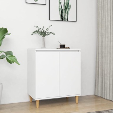 Komoda s nogama od masivnog drva bijela 60 x 35 x 70 cm iverica