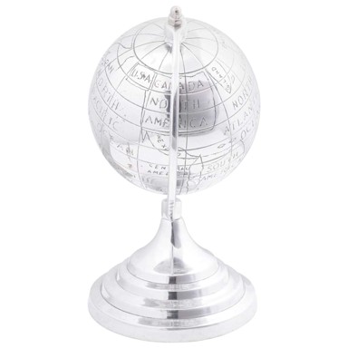Skulptura Globus, 16.5x14x26 cm, aluminij, srebrna