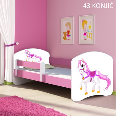 ACMA Dječji krevet s motivom, bočna roza, 160×80 cm, motiv konjić