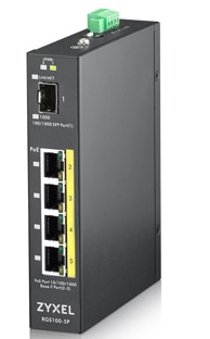 ZYXEL Mrežni prekidač RGS100-5P, neupravljani L2, Gigabit Ethernet, PoE, crni