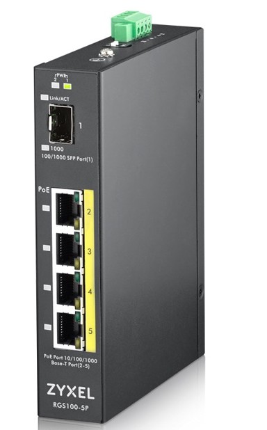 ZYXEL Mrežni prekidač RGS100-5P, neupravljani L2, Gigabit Ethernet, PoE, crni