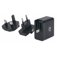 MANHATTAN Putni punjač GaN Tech, crni, 65W, USB-C PD, za EU/UK/US