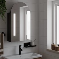 Kupaonski ormarić s ogledalom LED lučni crni 42 x 13 x 70 cm