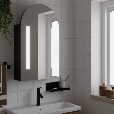 Kupaonski ormarić s ogledalom LED lučni crni 42 x 13 x 70 cm