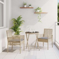 3-dijelni vrtni bistro set s jastucima, poliratan, bež