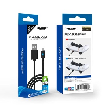 DOBE USB kabel Type-C TY-0803, za PS5/Xbox/Nintendo Switch kontrolere, 3 m, crni