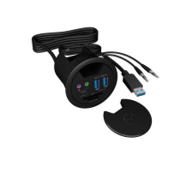 ICY BOX USB hub IB-HUB1404A, USB-A, 2x 3.5mm, USB-C, 2x USB, čitač kartica, audio, crni