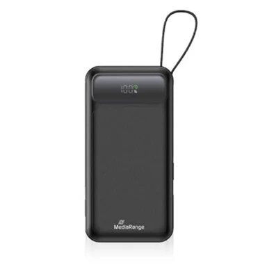 MEDIARANGE OM-MRMA753 Powerbank 10.000 mAh s integriranim kabelima i LC zaslonom, crna