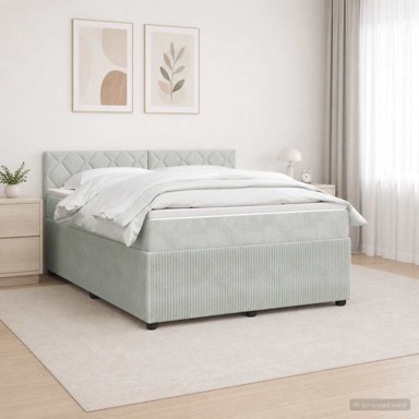 Krevet Boxspring s madracem Dizajn s rombovima 180x200 cm, baršun, svjetlosivi