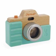 JANOD Igračka Drveni fotoaparat sa zvukom, bukovo drvo, 10.4 x 4.5 x 7.6 cm, s blicem i kaleidoskopom, baterije uključene, dob 3+