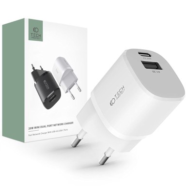 TECH-PROTECT Zidni punjač C20W 20W Mini QC3.0 USB + Type C, bijeli