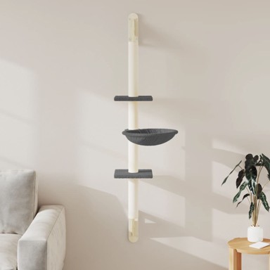 Zidna penjalica za mačke sa stupom za grebanje, 142,5 cm, krem
