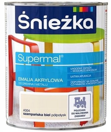 ŚNIEŻKA Supermal akrilni emajl za drvo i metal, šampanjac bijela A304, polusjaj, 0,8 l