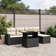 6-dijelni set vrtnih sofa s jastucima crni od poliratana