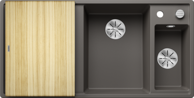 BLANCO Sudoper Axia III 6 S InFino, Silgranit, daska drvo, bazen desno, vulkan siva