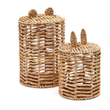 KAVE HOME Dječje kutije za pohranu Venezia ø 30x50 cm, prirodna boja, vodeni zumbul, set 2 kom