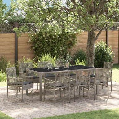 9-dijelni set za blagovanje u vrtu s jastučićima, poliratan, sivi
