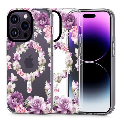 TECH-PROTECT Maskica za iPhone 14 Pro Max, Magmood MagSafe, roza cvijeće
