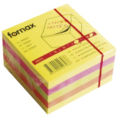 FORNAX blok samoljepljivi kocka, 75 x 75 mm, 450 listova, neon, sortirane boje